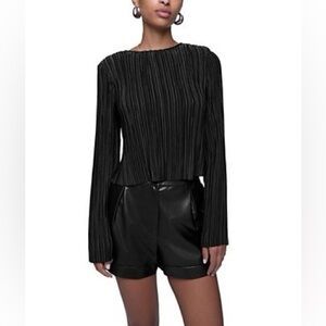 REBECCA MINKOFF Calista Pleated Top Black Textured Blouse Size L Holiday Party